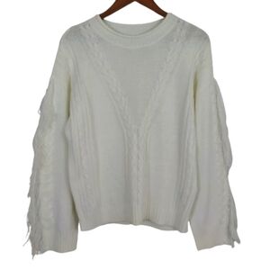 Paper Tee White Fringe Cable Knit Sweater Southwestern Sweatshirt Shirt Top